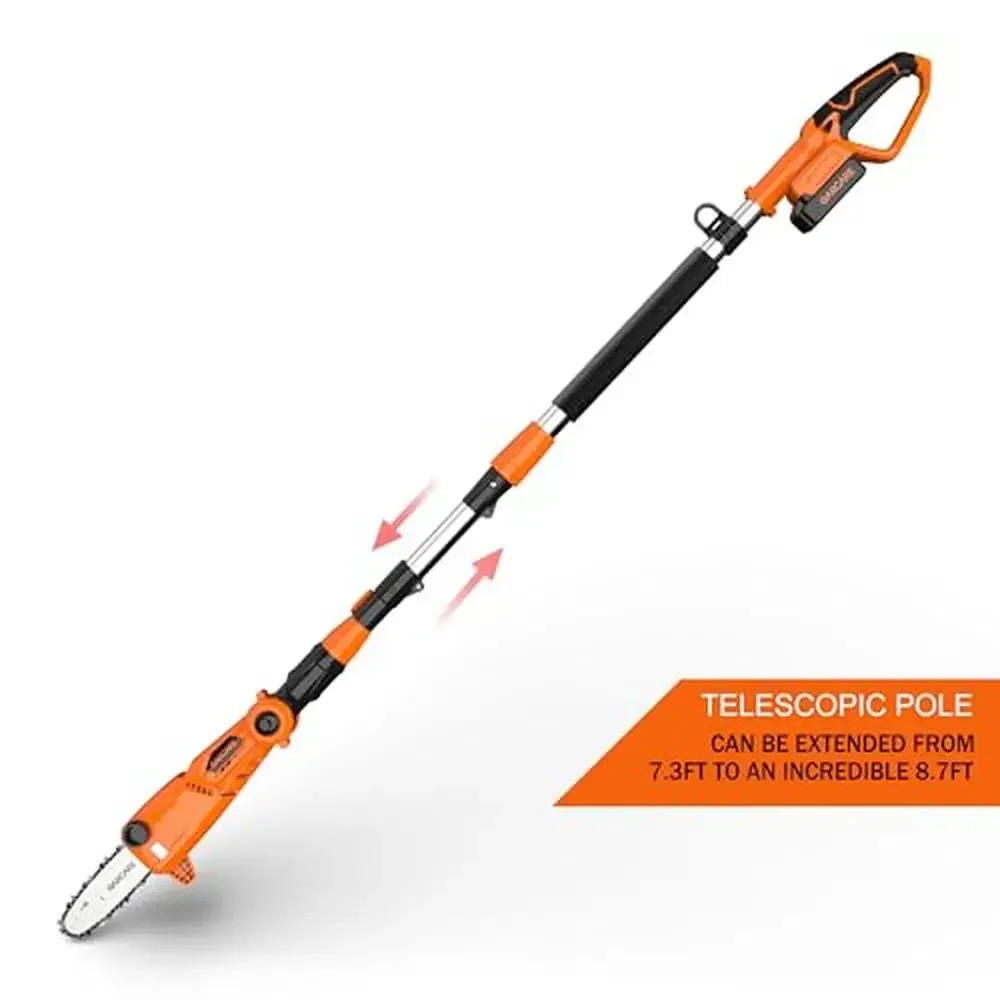 Cordless Chainsaw 20V 8 Inch Electric Saw Tree Trimming Tool Kit 2.0Ah Battery Charger Telescopic Pole Locking Function Power