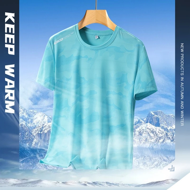 Couple Outdoor Tennis Sports Fashion Trend Printed Ice Silk Short Sleeved T-shirt Sweat Absorbing Quick Drying Sports Casual Top