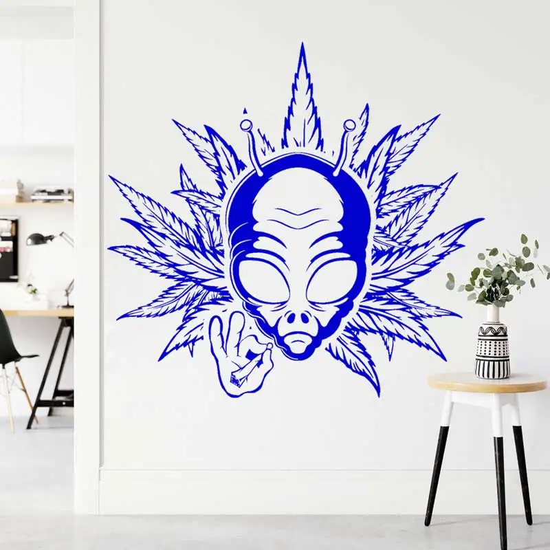 Tobacco Leaf Wall Sticker Abstract Alien Smoking Electronic Cigarette Shop Glass Window Decoration Home Dress Up Vinyl Decal M2