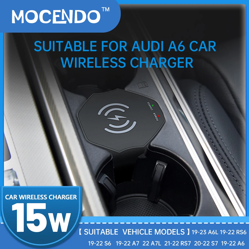 15w carregador sem fio do carro para audi a6 a7 s6 s7 2019-2023 carregador de telefone sem fio carregador rápido almofada de carregamento painel suporte do telefone