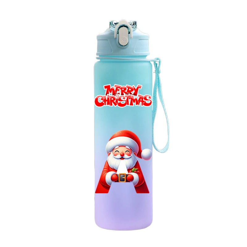 Christmas Letter A-Z Printed 750ml Water Bottle Large Capacity Drinking Portable Anime Outdoor Sport Water Cup Children Kid Gift