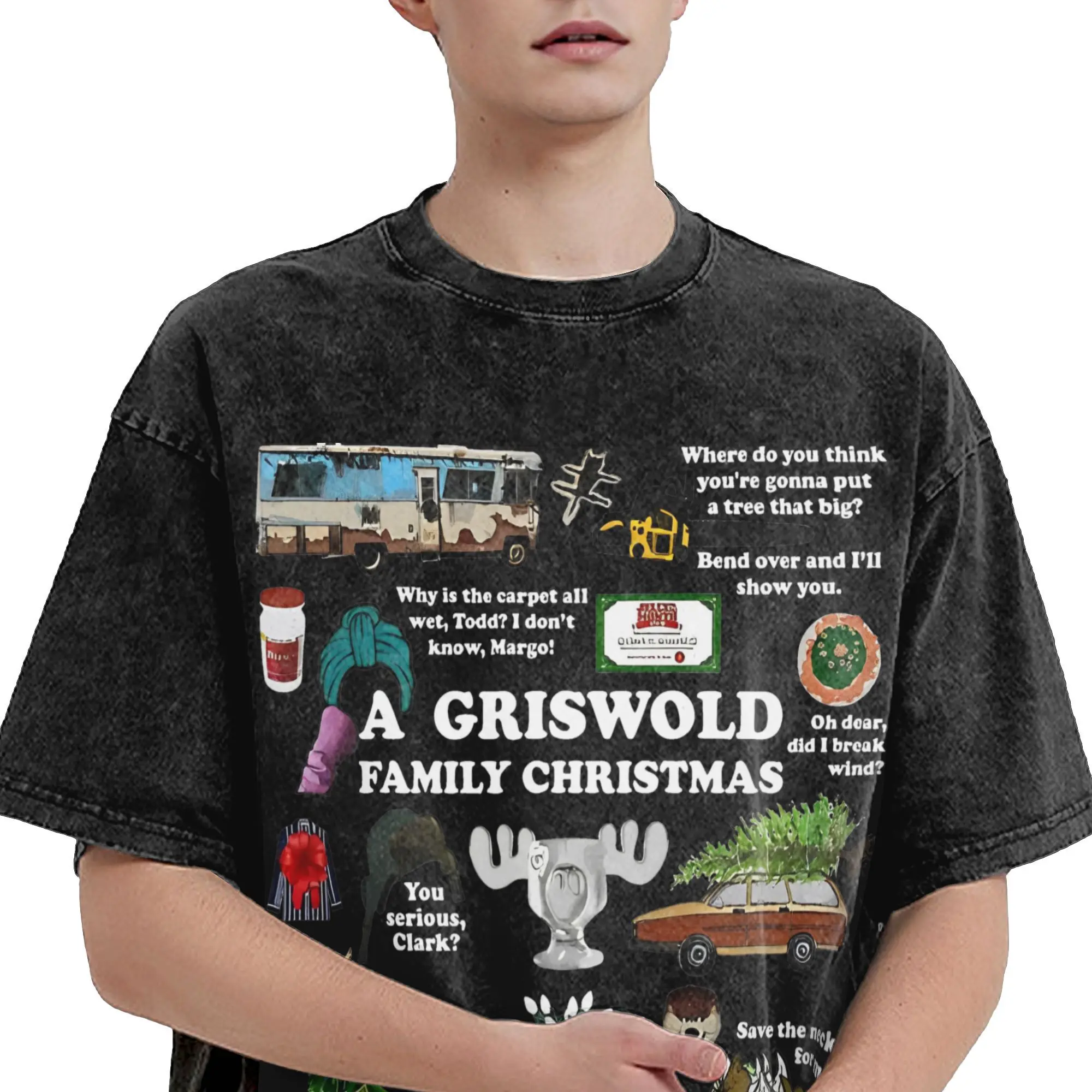 Oversize Griswold Family Christmas Vacation Collage Outfit T Shirt for Men Women  Washed Cotton Tee Shirt Clothing