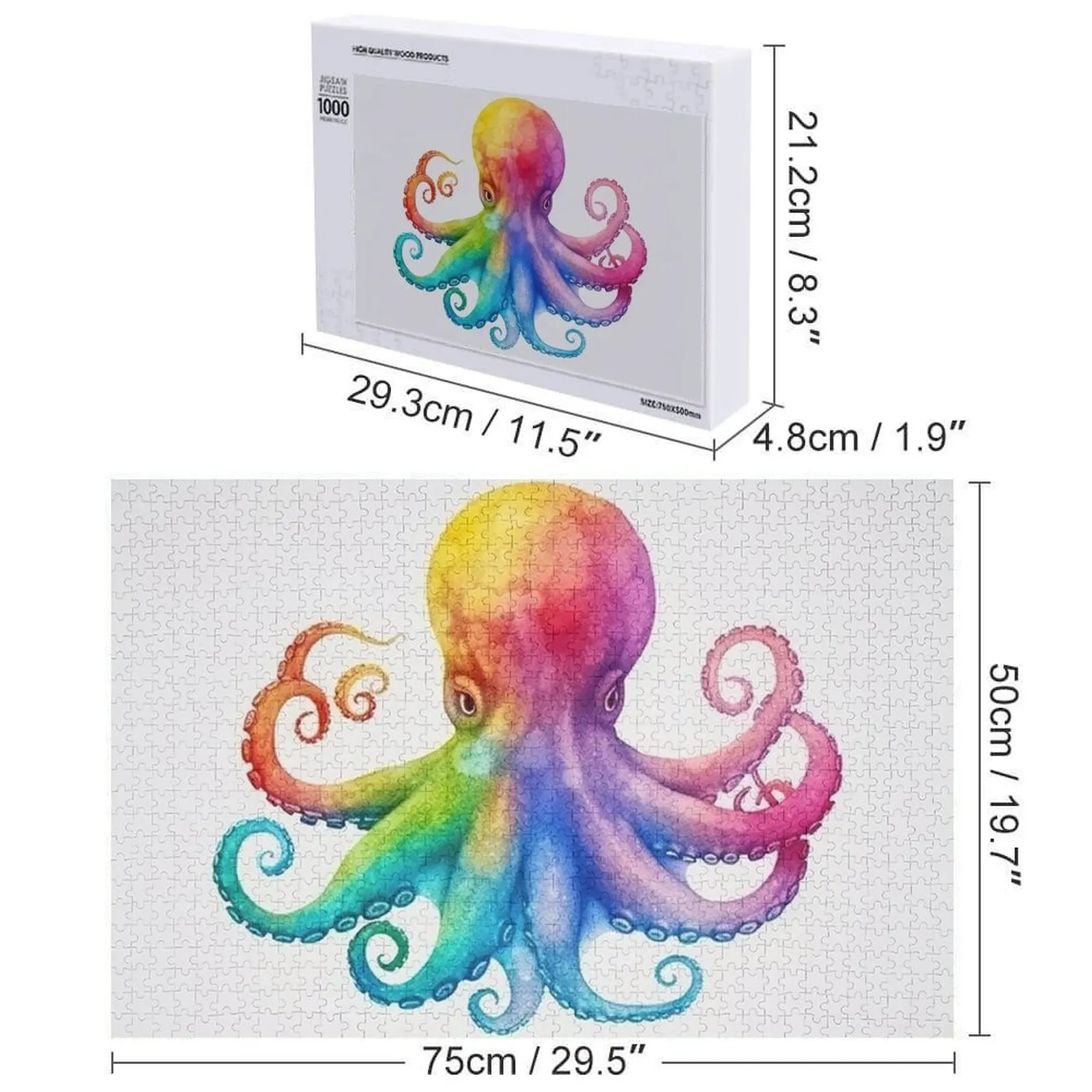 레인보우 문어 직소 퍼즐의 미니멀리스트 성인을위한 맞춤형 아기 장난감 우드 맞춤형 나무 선물 게임 어린이 퍼즐