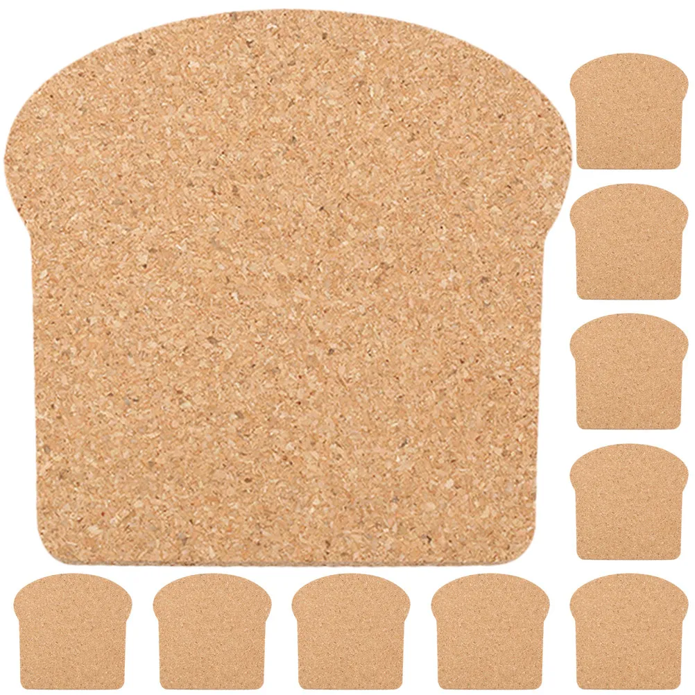 10Pcs Heat Insulation Cork Coasters Toast Shape Anti-Scald Cup Mats for Home Office Restaurant Cafe Table Protection Drink