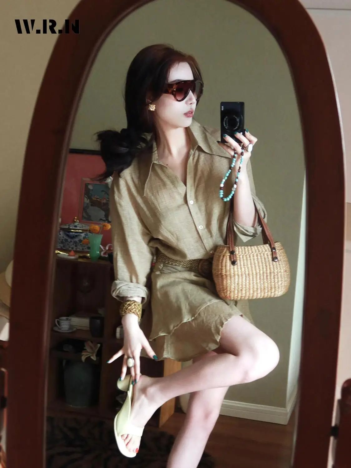 빈티지 긴 소매 턴 다운 칼라 기본 미니 셔츠 드레스 여성의 우아한 클래식 오피스 레이디 솔리드 a 라인 블라우스 드레스