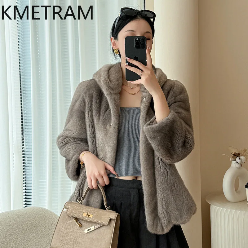 Damska kurtka z naturalnego futra norek, szary płaszcz z prawdziwego futra z kapturem, wysokiej jakości zimowa odzież damska, futrzane kurtki 2025 шуба женская