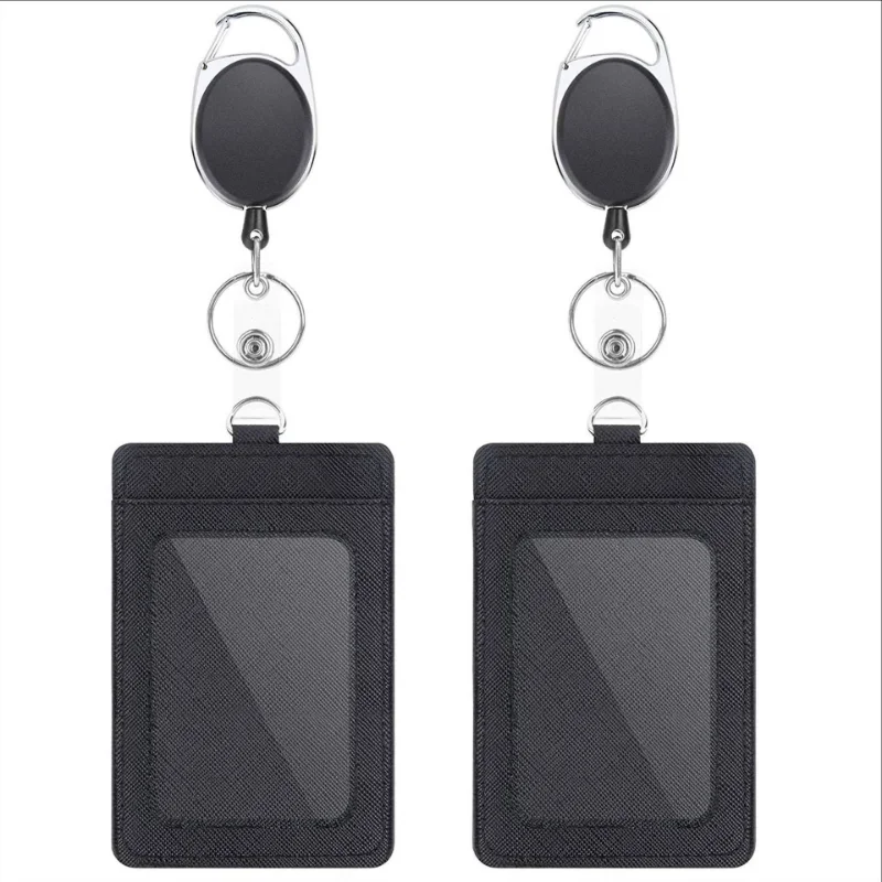 1pc Retractable ID Badge Holder PU Leather Porte Bus Pass Case Cover Transparent Men Women's Bank Credit Card Holder Cardholder