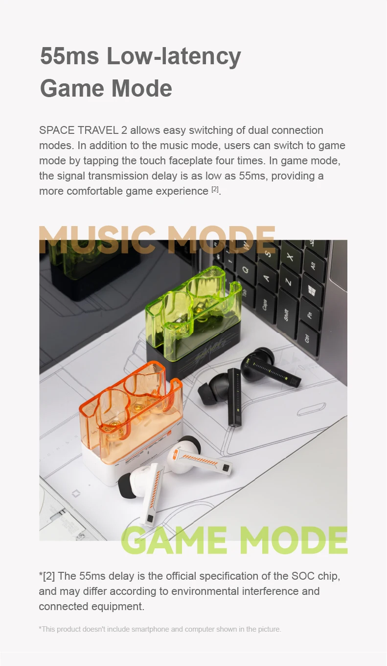 MOONDROP Space Travel 2 HiFi Noise-Cancelling TWS kabelloser Kopfhörer Bluetooth 6.0 ANC Low-Latency-Game-Modus SBC/AAC – Detail 8