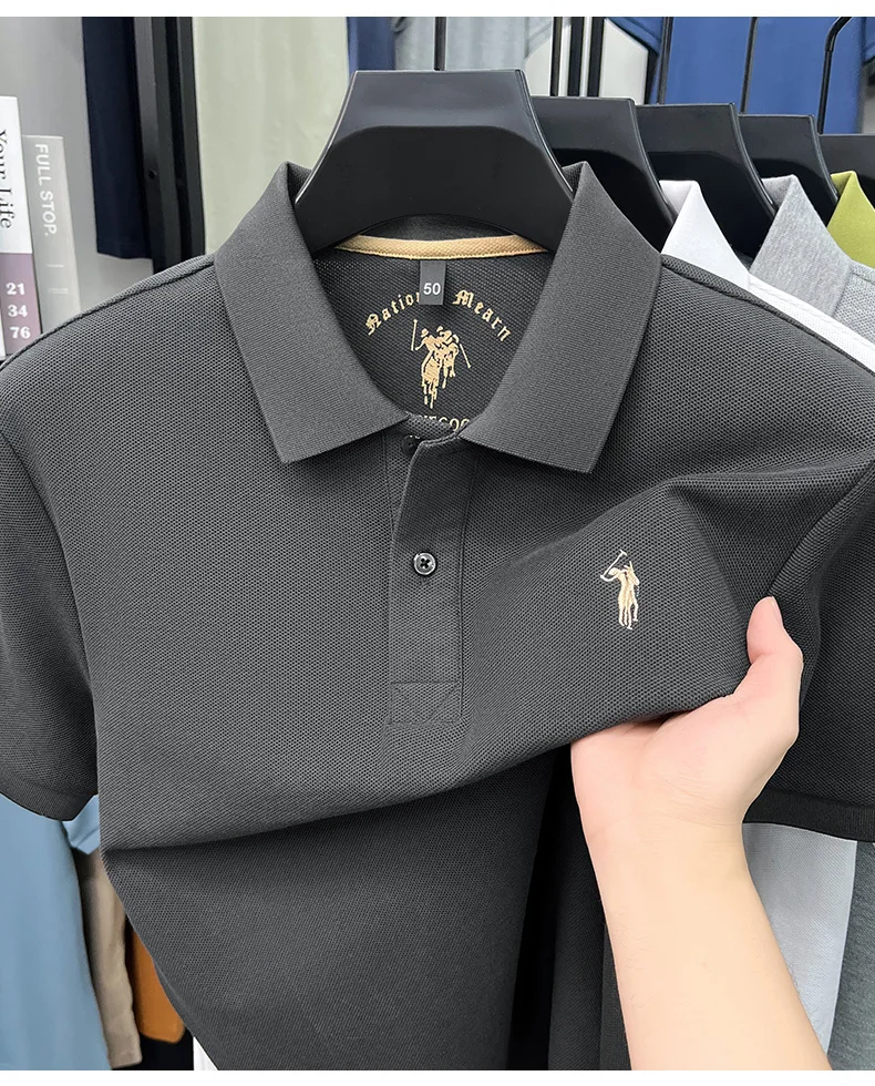 High-End 100% Baumwolle Kurzarm Polo Shirt Sommer Mode Luxus Marke Pony Stickerei T-Shirt Business Freizeit Golf Herrenkleidung – Detail 19