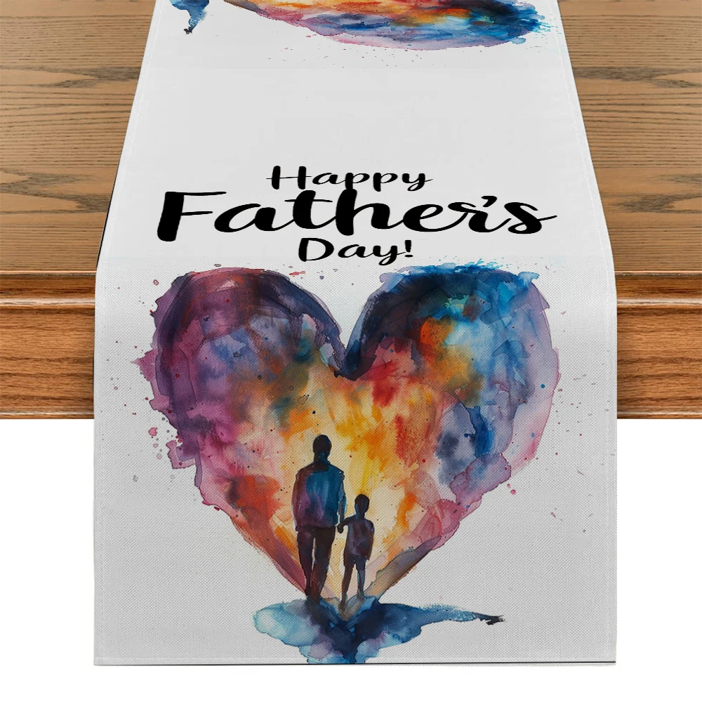 

Father's Day Silhouette Watercolor Heart Table Runner Kitchen Dining Table Decoration for Indoor Outdoor Home Table Runners