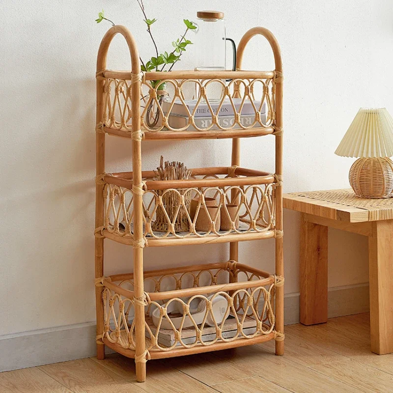 

Rattan Three-Layer Storage Rack Living Room Real Rattan Storage Rack Study Floor Corner Bookcase