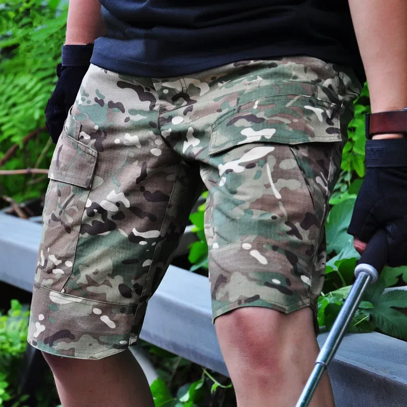 Mens Climbing Sports Camo Breathable Shorts Summer Outdoor Hunting Military Training Hiking Multi-pocket Tactical Short Trouser