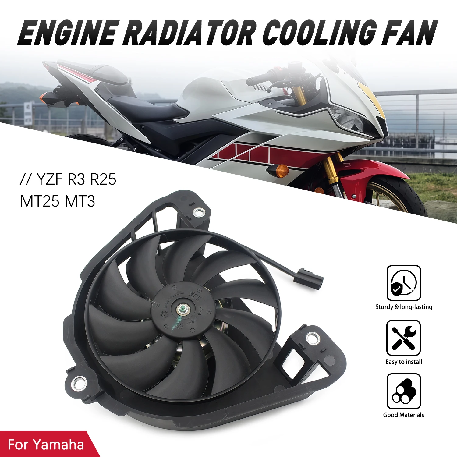 

For Yamaha YZF R3 R25 MT25 MT3 2018 2019 2020 2021 2022 2023 2024 Engine Radiator Cooler Fan Motorcycle Parts 1WD-E2405-00