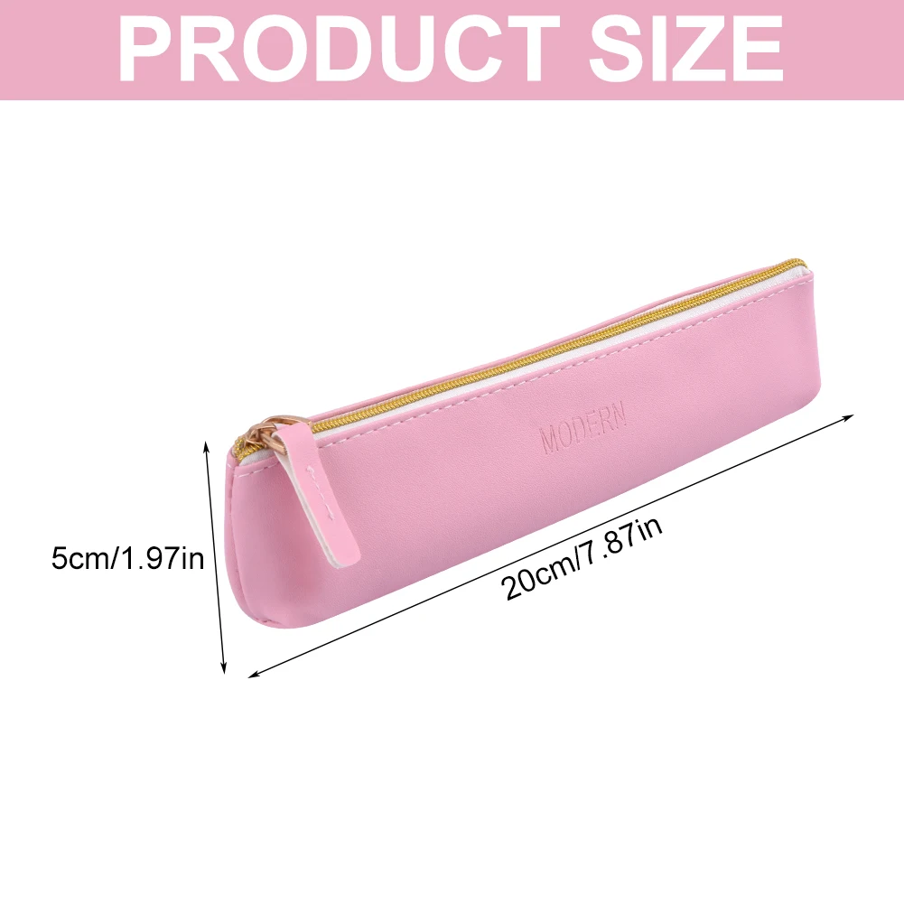 3ชิ้นกระเป๋านักเรียนโรงเรียนใส่ดินสอหนัง PU แบบพกพาความจุมากเครื่องเขียนกระเป๋าดินสอบางมีซิปอเนกประสงค์