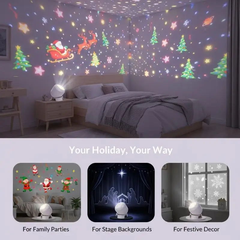Dynamic Rotating LED Projector Light Rechargeable Projector 360 Rotating Atmosphere Light For Bedroom Decor