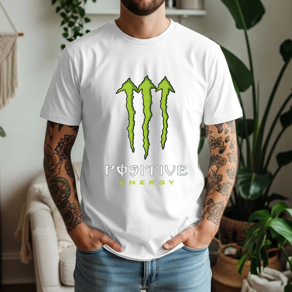 2026 New Mens Oversized T Shirt 100% Cotton Energy Drink Aesthetic Monster Claw Positive Energy Pop Culture Graphic Casual Tee view 4