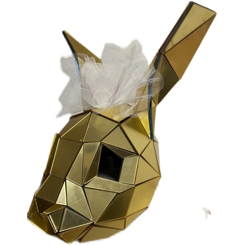 Cosplay Party Spiegel Glas Voll gesichts maske Gold Halloween Hase Kopf bedeckung Silber Kaninchen Kopfschmuck