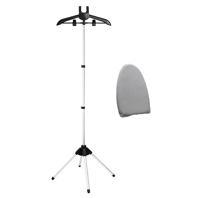 A56P-Adjustable Garment Steamer Stand With Ironing Gloves For Clothes, Foldable Steamer Rack With Two Clips For Suit Shirt Black