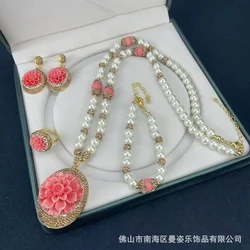 New pink Gesang flower ethnic jewelry set, new Chinese vintage live broadcast explosion recommended jewelry wholesale
