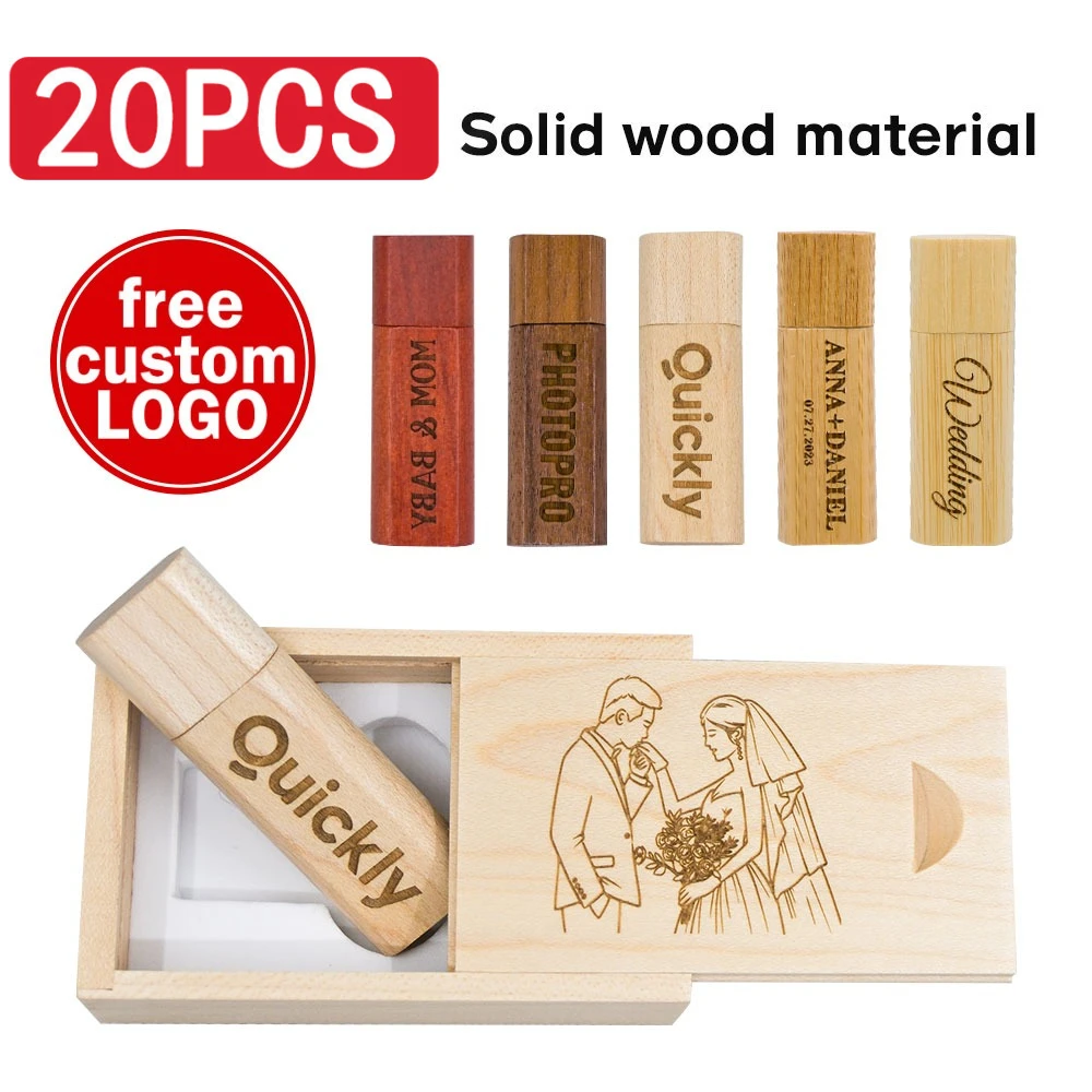 20PCS/LOT Wooden USB 2.0 Flash Drive 128GB High speed Pen drive 64GB 32GB Free Logo Creative gift Memory stick U disk for Laptop