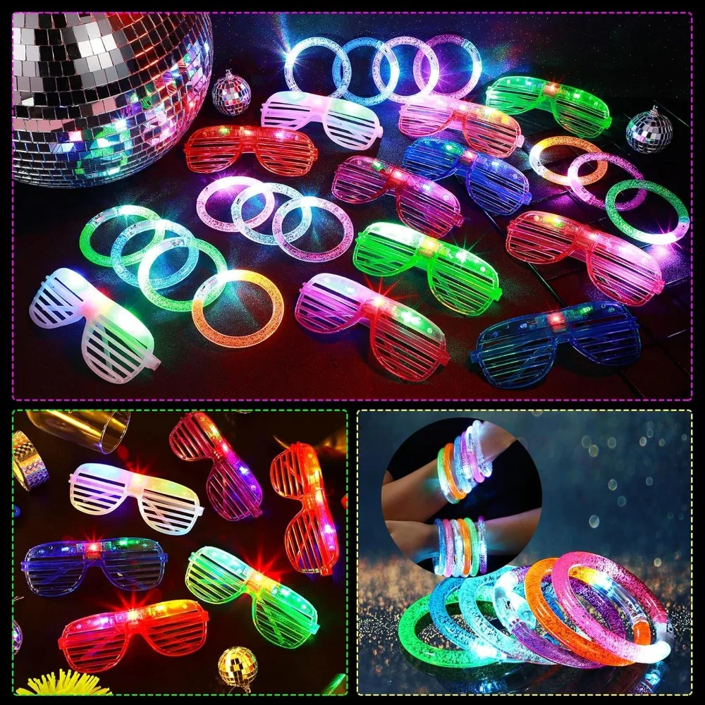 Imagem -05 - Fontes de Festa Glow in The Dark Pacote de 96 Inclui Óculos 48 Pcs e Pulseiras Led 48 Pcs