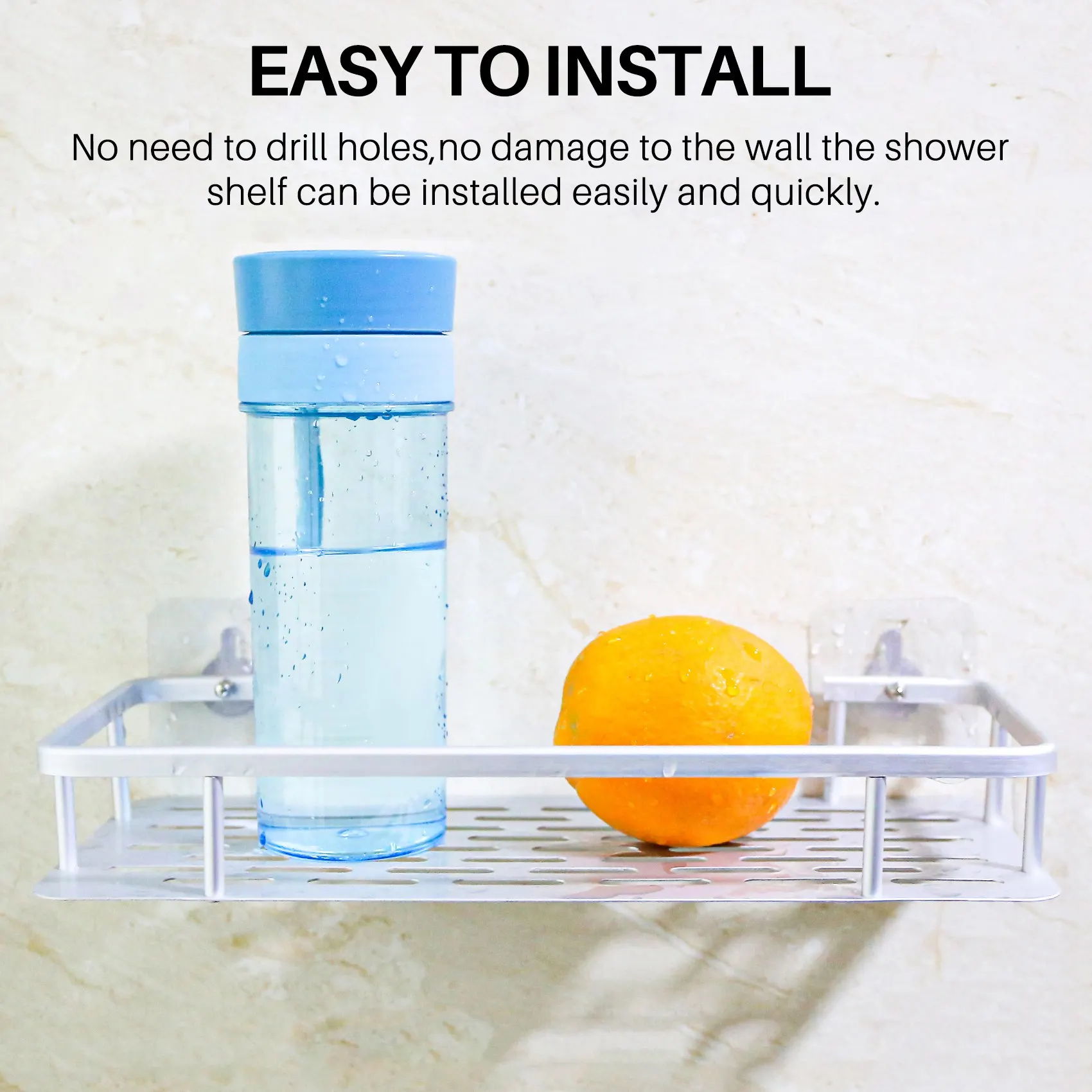 ABNQ Shelf Shower Shelf Adhesive Aluminum Shower For Shampoo Holder Kitchen Rack Storage Organizer No Drilling Rectangle Wall Mo