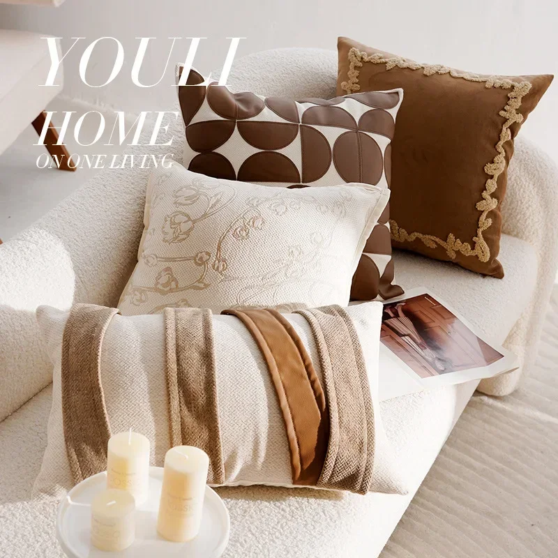 30x50/45x45CM Light Luxury Throw Pillow Cover Brown French Stamping Waist Cushion Cover Decor Home Decorative Pillowcase