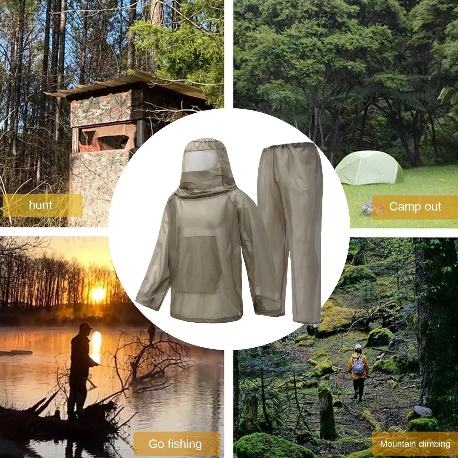 Fly Proof Clothing Mesh Breathable Protective Lightweight Outdoor Fly Proof Hooded Jacket Pants For Fishing Hiking Trekking