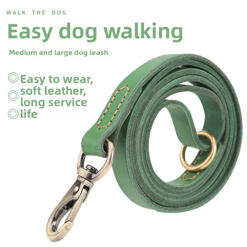 

150cm vintage green leather dog leash luxury dog chain large and medium-sized dog walking leash