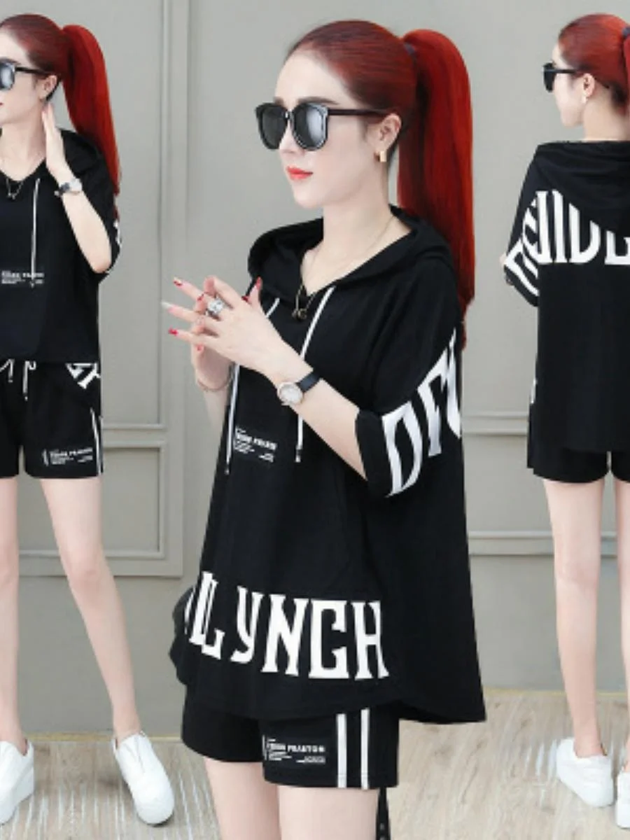 Casual Sportswear Set Women's Summer Fashionable Sweatshirt Shorts Two-Piece Suit New Arrival Polyester Material