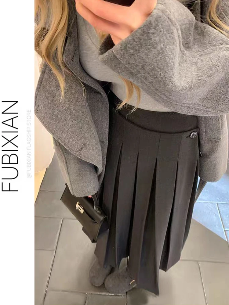 

Юбка миди А-силуэта с высокой талией, плиссированная, в корейском стиле, с асимметричной молнией, для женщин, осень-зима, модная