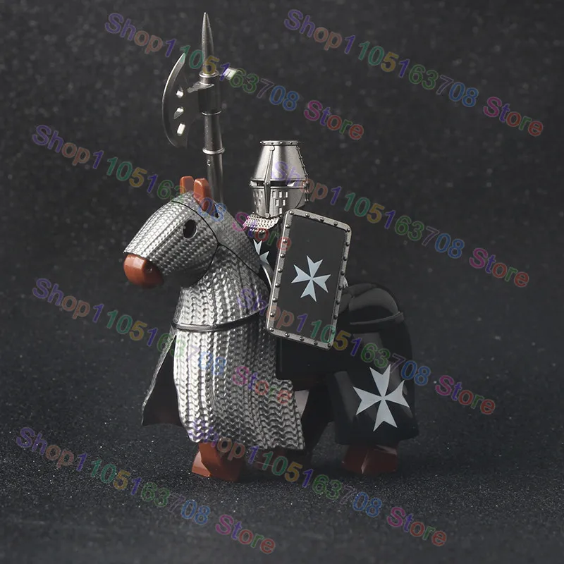 MOC Mittelalterliche Militär Kreuzritter Ritter Bausteine Schloss Armee Soldat Figur Pferd Halterung Schild Schwert Zubehör Ziegel Spielzeug
