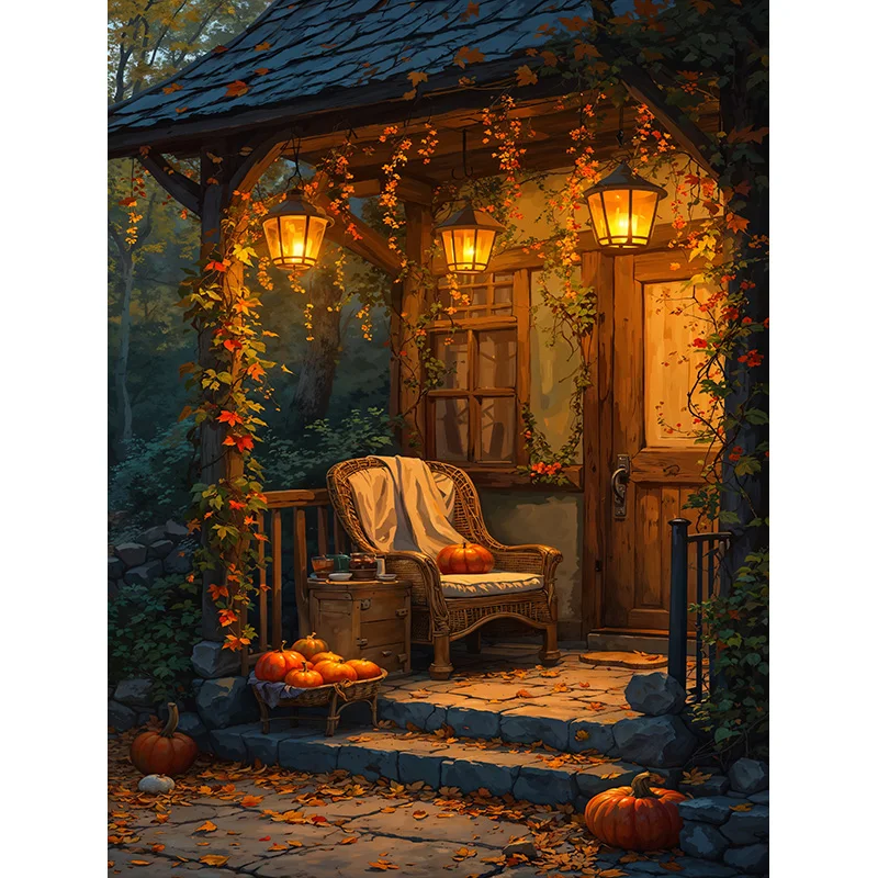 Halloween Day Autumnal Pumpkins Photography Backdrops Props Maple Leaf Scarecrow Farm Harvest Thanksgiving Background GE-261
