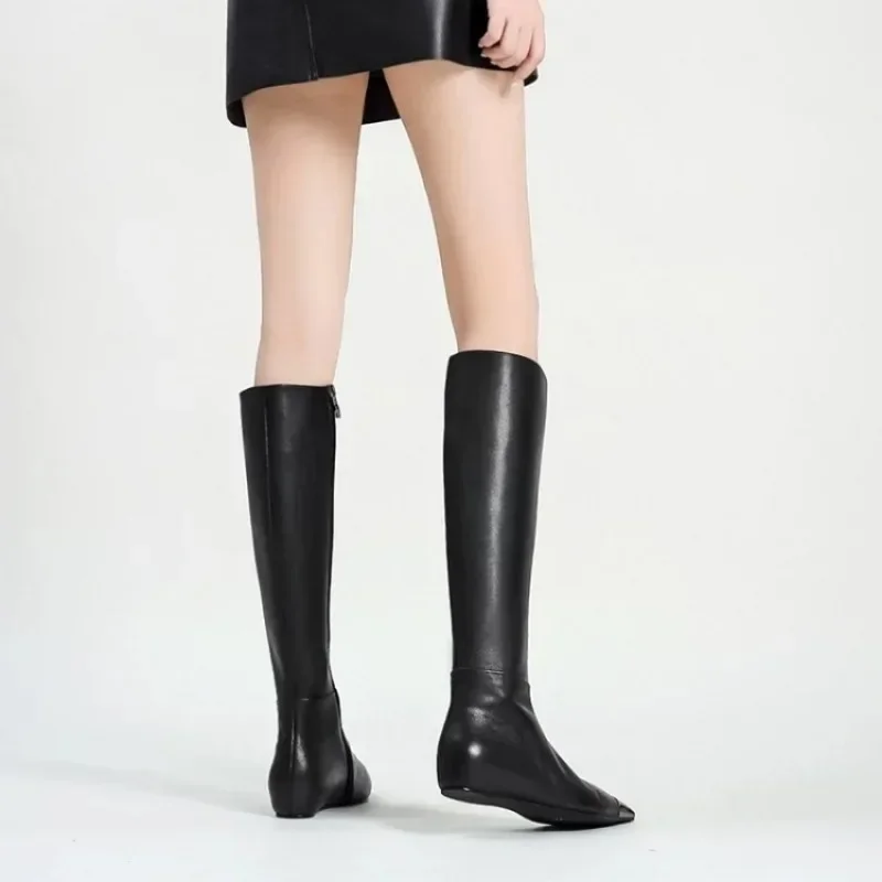 Brand Metal Pointed Women Knee Long Boots Fashion Stage Show Black Sexy Autumn Winter Over Knee Length Boots Size 34-45