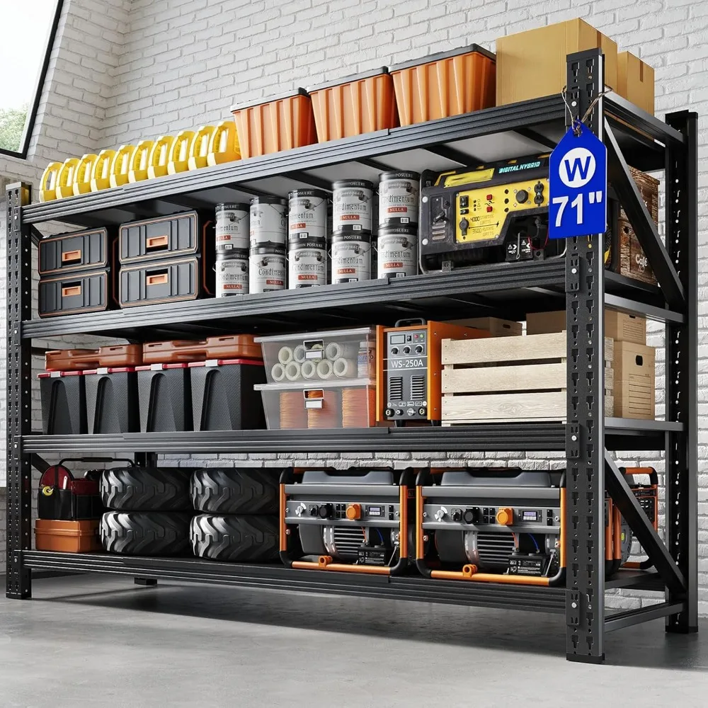 

Yizosh 71 W Metal Garage Storage Shelves,5000LBS Heavy Duty 4-Shelf Adjustable Steel Organization Shelving,Utility Rack Shelf,71