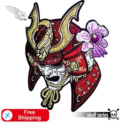 Japanese Samurai Iron on Embroidered Patches for Clothing Jackets THE RONIN ORCHID Embroidery Applique Skull Warrior Biker Rider