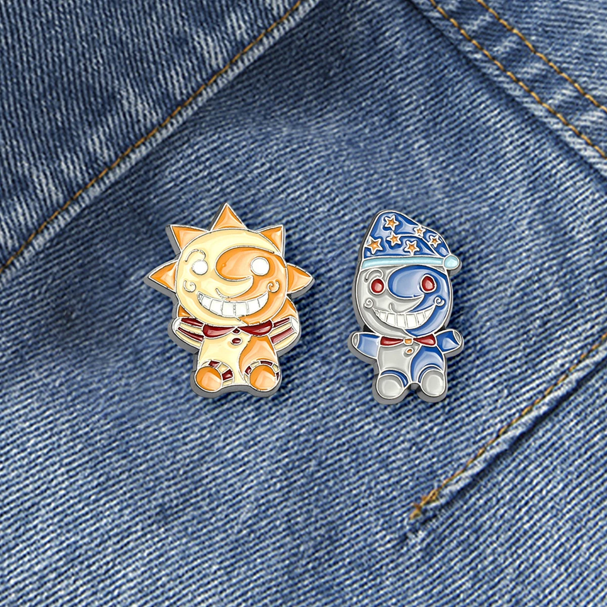 2Pcs/Set Game Five Night At Freddy Enamel Brooch Cartoon Funny Sundrop Moondrop Metal Badge Lapel Pin Jewelry Accessories Gifts image 4