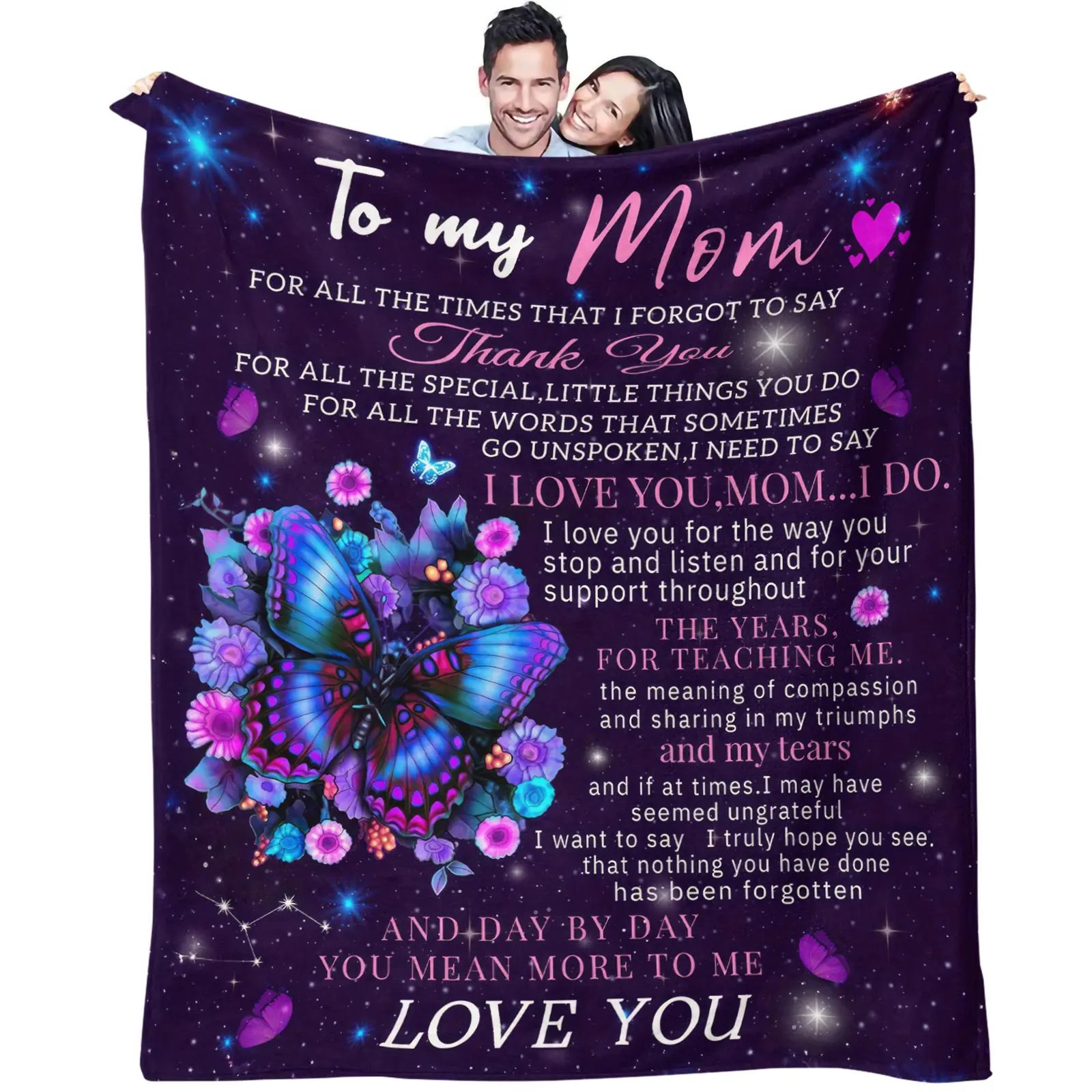 To My Mom Butterfly Floral Printed Flannel Throw Blanket Sentimental Thank‑You Gifts for Mother Soft Warm Plush Blanket for Sofa
