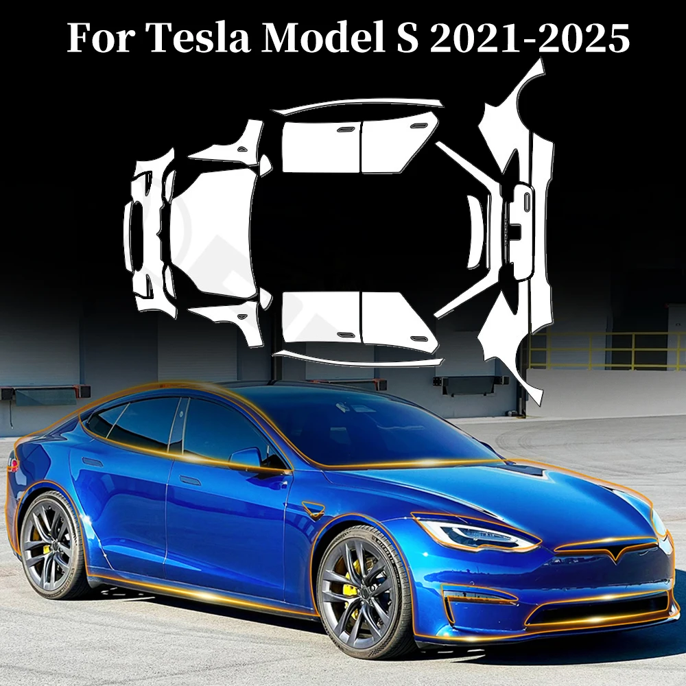 

For Tesla Model S 2021-2025 9Mil Anti-scratch TPU Paint Protection Film Car Body Clear Bra Pre-cut PPF Resistant Invisible Cover