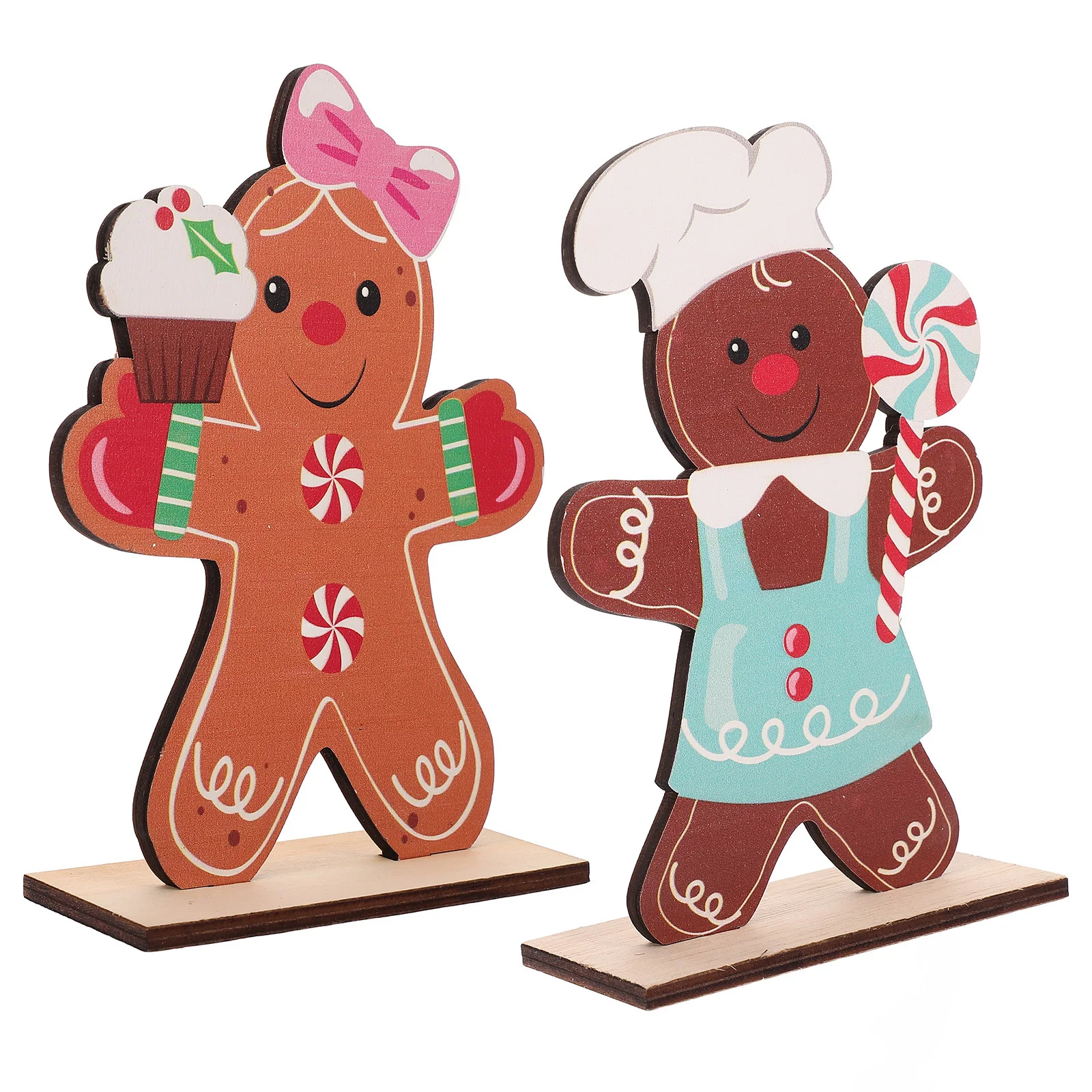 

2Pcs Gingerbread Man Wooden Ornaments Lollipop Cake Design Holiday Tiered Tray Decor Winter Centerpieces Rustic Gingerbread Home