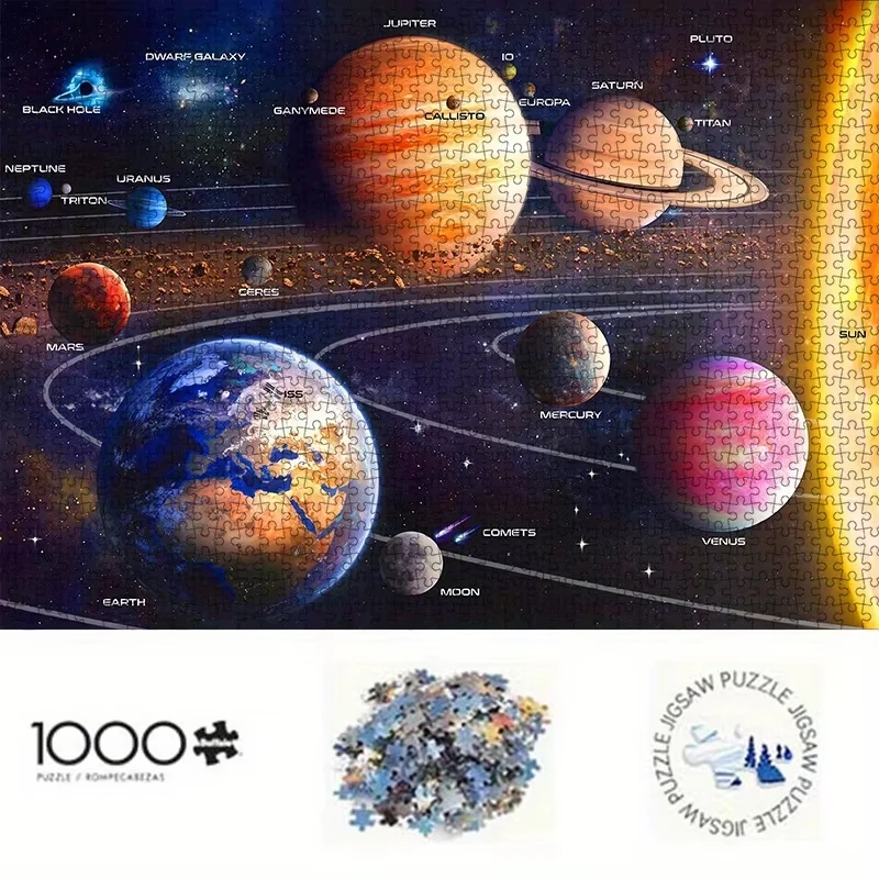 

1000pcs Solar System Planet Universe Puzzle - High-Quality Cardboard,Colorful Interstellar Scene with Planets & Stars, Education