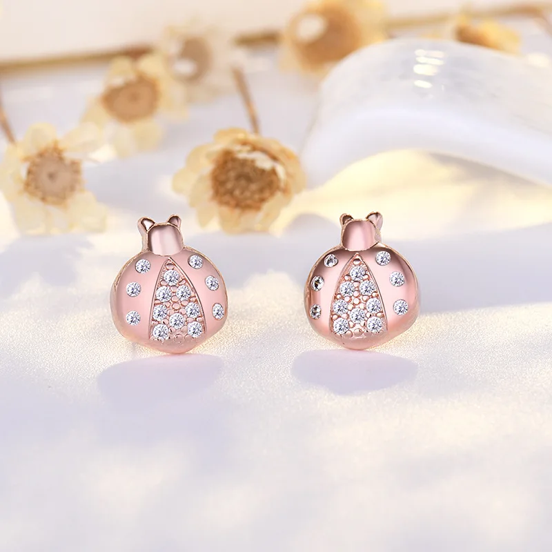 2022 New Arrival Ladybugs Insect Copper Crystal Insect Earrings Jewelry Cute Ladybbug Stud Earrings Handmade Jewelry Gifts
