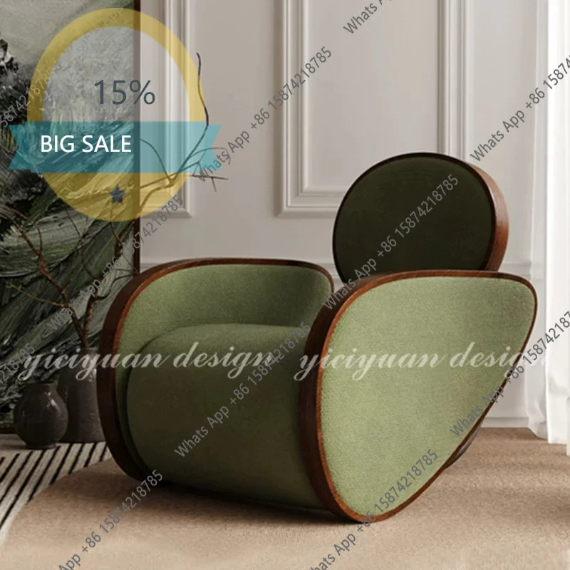 Jo Wabi Sand Wind Solid Wood Single Leisure Chair Designer Model Room Hotel Negotiation Chair Teddy Fleece Soft Bag Sofa Chair