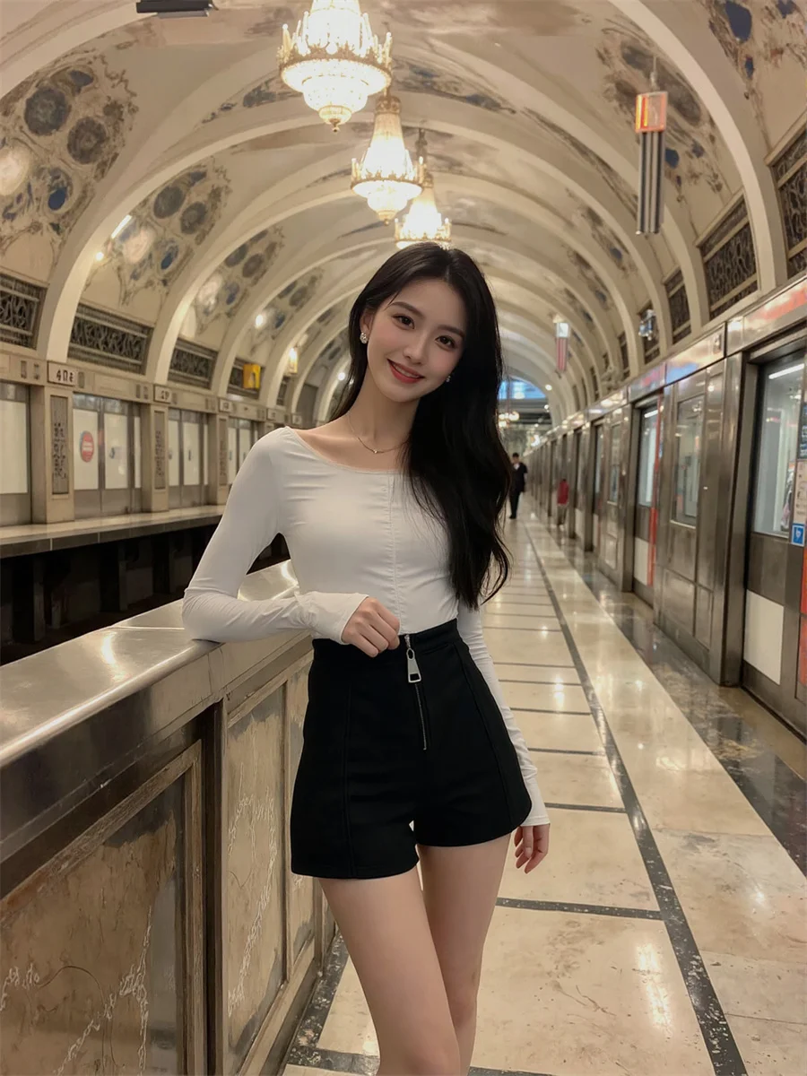 Shorts für Damen, hohe Taille, Denim-Shorts mit schmaler Passform und gerüschtem Saum, ideal für den täglichen Sommer, koreanische lässige Streetwear-Outfits, Ins