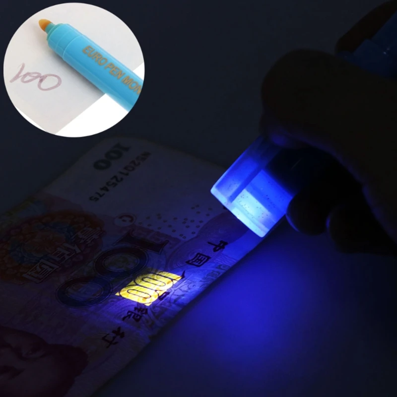 Counter-feit Bill Detector Pen with UV Light Detect Fake Marker Check Bills False Currency Pen for Money Loss Prevention