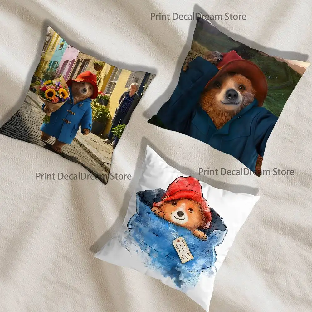 

P-Paddington Bear Pillow Case For Sofa Decor Car Office Room Printing Cushion Cover Decorations and Protector