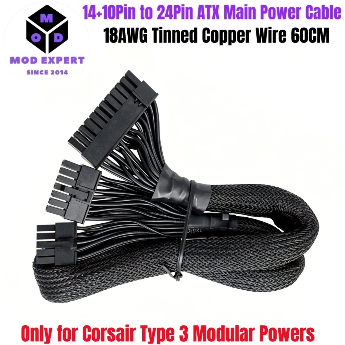 

14+10Pin to 24Pin ATX Main Motherboard Power Cable for Corsair AX1500i Titanium, AX1200i/AX860i/AX760i Platinum Type 3 Modulars