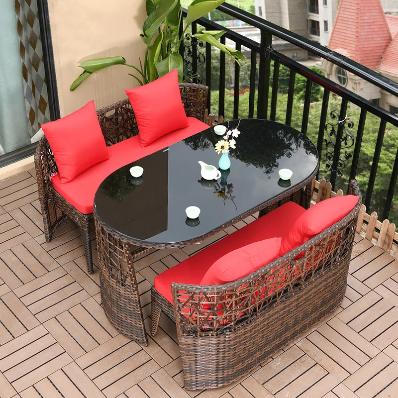 

Outdoor leisure tables and chairs, terrace courtyard garden rattan back chairs