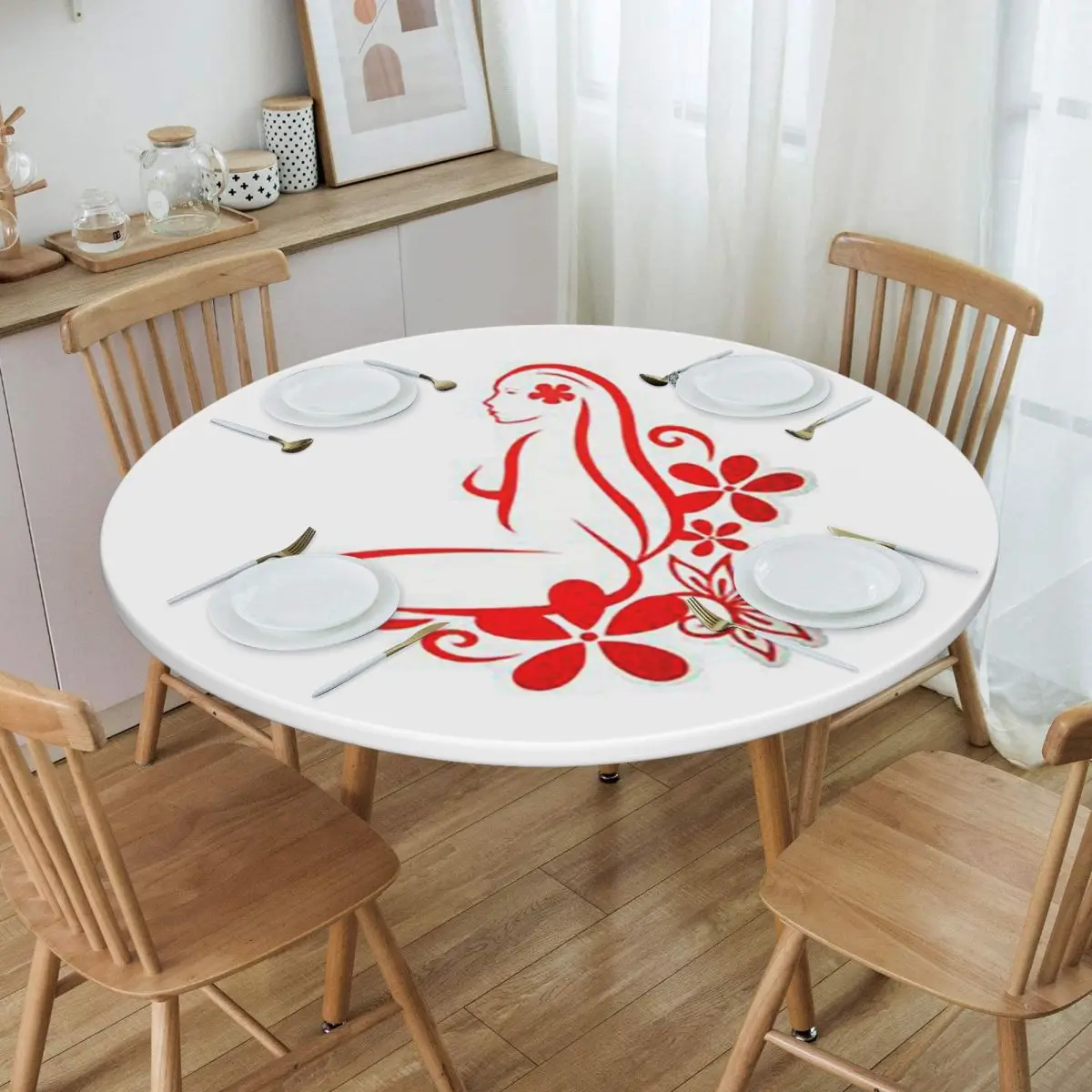 Hinano Tahiti Waterproof Round Tablecloth Oilproof Table Cloth for Kitchen Events Dining Table Cover