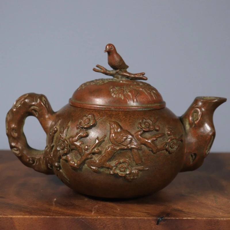 Brass Magpie Teapot Ornament, Creative Handheld Piece, Pot Decorative Craft, Chinese Tea Ceremony Pure Copper